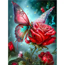 Punto YI LUMINOSO Punta di diamante completa Ricamo Fiore di rosa Farfalla Strass fatti a mano Pittura Floreale Decorazione della casa Artigianato fai da te