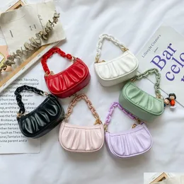 Purse Sweet Princess Accessories Acrylic Chain Childrens Messenger Girls Fashion Korean Fold Parent Child Handbag Wholesale Cute Lit Dhqts