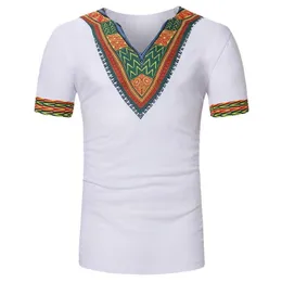 Wzór drukujący Mężczyźni T-shirt Summer African Style Vintage Teetops V Szyja Koszulki z krótkim rękawem Homme Casual Tee232c