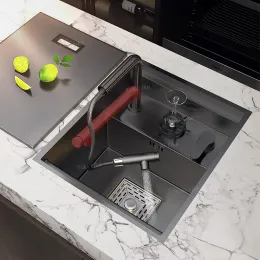 Hidden Mini Bar Sink Cup Wasker rostfritt stål Kitchen diskbänk liten enkelplats med täckplatta multifunktionell tvättbassäng