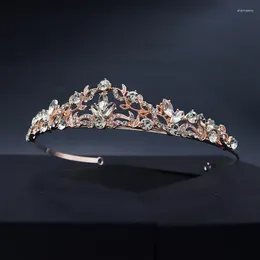 Fermagli per capelli Fascia per capelli fatta a mano vintage di lusso per le donne Colore oro rosa Corona con strass Corona a forma di goccia d'acqua Tiara Gioielli da sposa XH