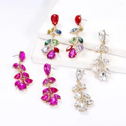 Dangle Earrings 2024 Big Long Leaf Rhinestone For Women Holiday Party Jewelry Gift