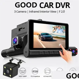 CAR DVR 4 tum HD 1080p 3 Lens Video Recorder Dash Cam Smart G-Sensor Bakkamera 170 graders vidvinkel Tra Upplösning Front med i Dhz8m