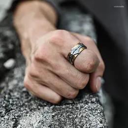 Cluster Rings HX Silver Color Grass Pattern Ring For Men's Personalized Retro Single Fashion Handmade Jewelry