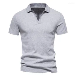 Herren Polos 2024 Herren Strickwaren Kurzarm Poloshirt Lässig Einfarbig Offener Stich V-Ausschnitt Atmungsaktive Sommeroberteile 5XL