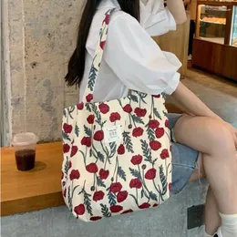 Evening Bags For Women 2024 Canvas Floral Shoulder Bag Large Capacity Printed Shopping Female Fashion Casual Open Handbag