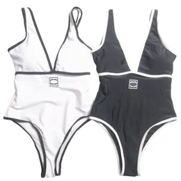 Sexy gepolsterter BH, Badebekleidung, Briefdruck, einteiliger Badeanzug, Damen-Bikinis mit tiefem V-Ausschnitt, hochelastisch, schlanker Badeanzug, Badeanzug mit heißen Quellen