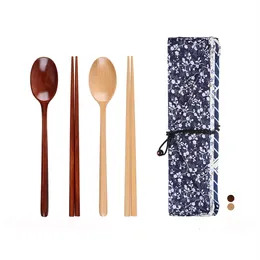 Korean Japanese cuisine spoons chopsticks tableware wooden spoons bento chopsticks outdoor picnic portable 3 piece set of tablewareLT783