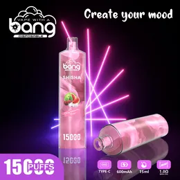 Bang originale SHISHA 15000 sbuffi Sigarette elettroniche usa e getta 20 gusti Batteria ricaricabile da 650 MAh Pod preriempito da 24 ml Kit grande vapore Flusso d'aria VS JNR 12000 sbuffo da 15k