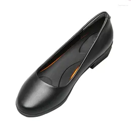 Sapatos de vestido Zwart Lederen Vrouwen Werkschoenen Zool Dikke Hak Ronde Hoofd Schoenen Zachte Professionele Antislip El