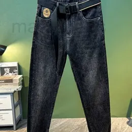 Erkekler Kot Tasarımcı Sonbahar ve Kış Yeni Moda Markası İşlemeli İç Baskı Mikro Elastik Siyah Gri Küçük Ayak Pantolon Men 84A1