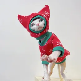 Natal neve terno roupas para sphynx gato camisola quente para gato sem pêlos casaco de inverno jaqueta de lã para devon rex pet produto 240320