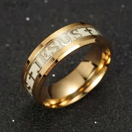 Solitaire Ring Luminous JESUS Cross Christ Ring Titanium Steel Glowing In The Dark Wedding Engagement Rings For Women Men Jewelry 240226