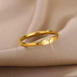 Anéis de cluster Aries Virgo Sagitário para mulheres doze constelações anel de aço inoxidável 2024 tendência zodíaco jóias estéticas anillos