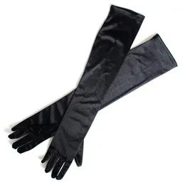 Five Fingers Gloves Satin Women Long Finger Elbow Sun Protection Opera Evening Party Prom Costume Fashion Black Red White Grey1243a