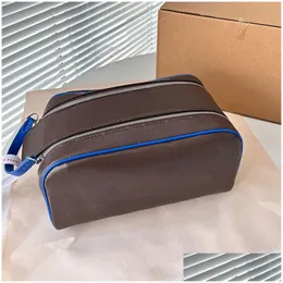 Evening Bags Old Flower Cosmetic Bag Women Dopp Kit Toilet Zipper Closure 46763 Double Cowe Leather Trim Large Capacity Makeup Drop Dhjdt