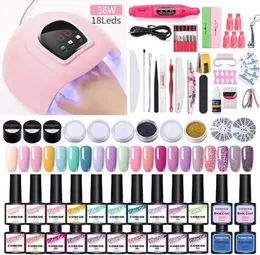 KOSKOE Nail Set With 36W UV Dryer Lamp Kit 1020 Bottle Nail Polish Gel Set Drill Machine Tools Glitter Full4136331