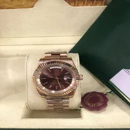 Orijinal Box Luxury Watches ile 41mm 18K Altın Koyu Rhodium Endeksi Arama Otomatik Moda Markası Erkekler Saat bilekliği203n