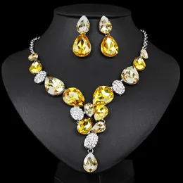 Moda áustria conjuntos de jóias de cristal banhado a prata corrente colar brincos conjuntos jóias festa acessórios traje women287k