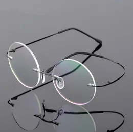 Högkvalitativ Steve Jobs Style Alloy Rimless Optical Recept Glasögon Frame Rund Rensningsglasögon 3254350