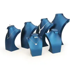 Azul conjunto de jóias de couro do plutônio expositor jóias anel brinco colar busto pescoço forma para boutique janela prateleira vitrine exhibi8116301