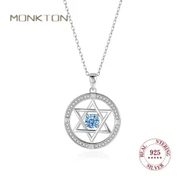 Naszyjniki Monkton 100% 925 Sterling Silver Full Circonia Nacklace for Women Hasht Hollow Star of David Jewelry Best Friend Prezent