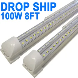 8Ft LED Shop Light Fixture - 100W T8 Integrated LED Tube Light - 6500K 10000LM V-Shape Linkable - High Output - Clear Cover - Plug and Play - 270 Degree Garages, Shop crestech