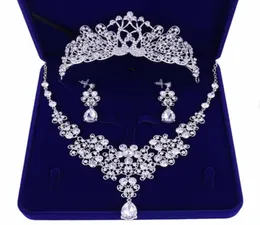 Bröllopsbrudsmycken Tiaranecklaceearrings Set Korean Tiara Wedding Diamond Necklace Set Wedding Accessories Whole3037520