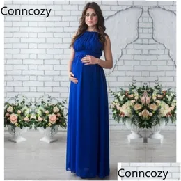 Maternity Dresses Round Neck Sleeveless Long Women Plus Size White Blue Dress Po Shooting Pure Color Tunic Drop Delivery Baby Kids S Dhkfq