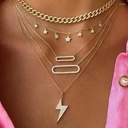 Pendanthalsband 2024 Lightning Stars Metal Multi Layer Halsband för kvinnor Män Rhinestone Gold Color Chain Choker Goth Enkelt mode