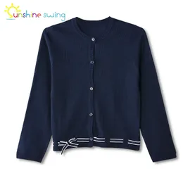 Sunshine Swing Cute Bow Long Sleeve Cardigan Sweater For Girls Kids Children Long Sleeve Crew Neck Spring Sweater Top 240223