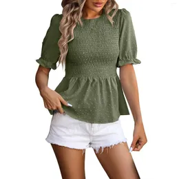 Women's T Shirts Fashion Chiffon T-Shirt Elegant Lady Round Neck Bubble Short Sleeve Pullover Top Elastic Hairball Tops Mujer De Moda