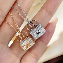 Seiko Edition H-Letter Bag Necklace Pure Silver Full Diamond Light Luxury Small and Unique Rose Gold Neckchain Female Pendant Instagram Style