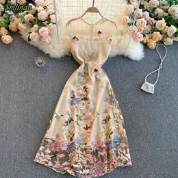 Party Dresses Smlinan Summer Elegant Evening Dress Woman O Neck Short Sleeve Vintage Mesh Fashion Embroidery Floral Long
