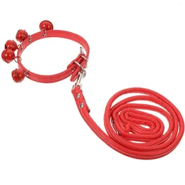 Dog Collars Pet Cat Collar Pulling Rope Leash Strap With Bell For Daily Use (Red M)