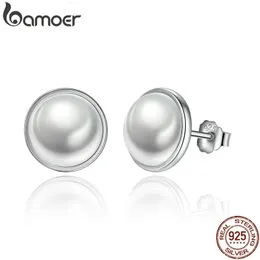 Fashion 925 Sterling Silver Elegant Beauty Round White Shell Pearl Stud Earrings Women Engagement Jewelry Brincos PAS489 240220