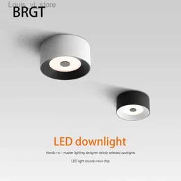 Downlights BRGT LED Superfície Montada Downlight Alumínio Holofotes 10W15W Lâmpada de teto 110V 220V Luz para sala de estar Quarto Varanda Varanda YQ240226