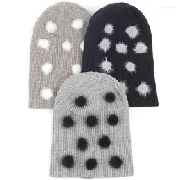 Berets Geebro Winter Warm Casual Cashmere Beanies Autumn Soft Skullies Cap Pullover Cuff Hats With Small Pompom Dot Accessories Bonnet