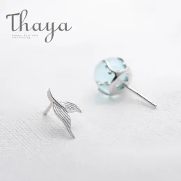 イヤリングThaya Mermaid Bubble Studs Earrings S925 Silver Blue Crystal Seaweed Cushion Fishtail Earring for women Jewelry女性