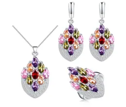 many colors colorful cubic zircon 925 sterling silver jewelry set earrings ring necklace set for women pretty design9087263