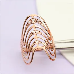 Cluster Rings 585 Purple Gold Exaggerated Glossy For Women Plated 14K Rose Hollow Out Simple Ripple V-shaped Ring Banquet Jewelry