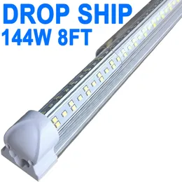 Luminária LED para loja de 8 pés, luzes de tubo integradas T8 brancas, 144W 14400LM 6500K tampa transparente de alta saída, iluminação em forma de V Luzes atualizadas Plug and Play crestech