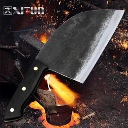 주방 나이프 XITUO FULL TANG HANDMADE URGED Chef Knife Hard Clad Steel Blade Blade Blade Bladught Cleaver Knife Kitchen Flishing Slicing Tool Q240226