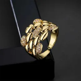 Anéis de banda NEWBUY Tendência Cor de Ouro Cobre Geométrica Jóias Luxo AAA Cubic Zirconia Anel de Casamento Elegante Mulheres Presente de Noivado J240226