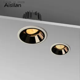 Downlights Aisilan Round Black Recessed LED Downlight Cut Out 7.5CM Built-in Narrow Border Spot Light 7W for Indoor Lighting COB Chip YQ240226