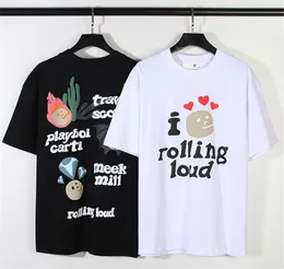 롤링 큰 폼 프린트 힙합 티셔츠 남자 여름 스트리트웨어 남자 Tshirts면 티 블랙 화이트