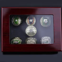 Três anéis de pedra 7 peças 1961 1962 1965 1966 1967 1996 2010 Packer Championship Ring com exibição de colecionador Case211r