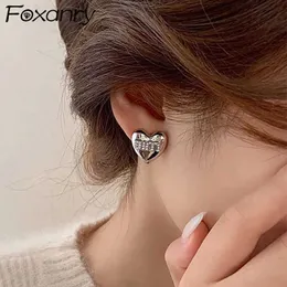 Stud Foxanry 1 pair of allergy prevention pearl earrings suitable for women elegant and classic love geometric jewelry accessories gift J240226
