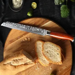 Noże kuchenne Yarenh 8 Nóż chlebowe - Wysokiej jakości noże kuchenne - ostre Damascus Chef Knife - Pro Cutting Bread Cake - Dalbergia Wood Hałda Q240226