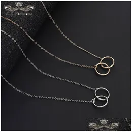 Anhänger Halsketten Neue Hohe Qualität Doppel Kreis Anhänger Schlüsselbein Halskette Für Frauen Mode Designer Gold Sier Kette Neckla Dhgarden Dh0Bm